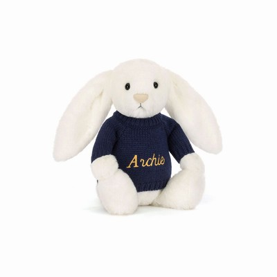 Jellycat Bashful Luxe Bunny Luna with Navy Jumper USA | 05893TLWO